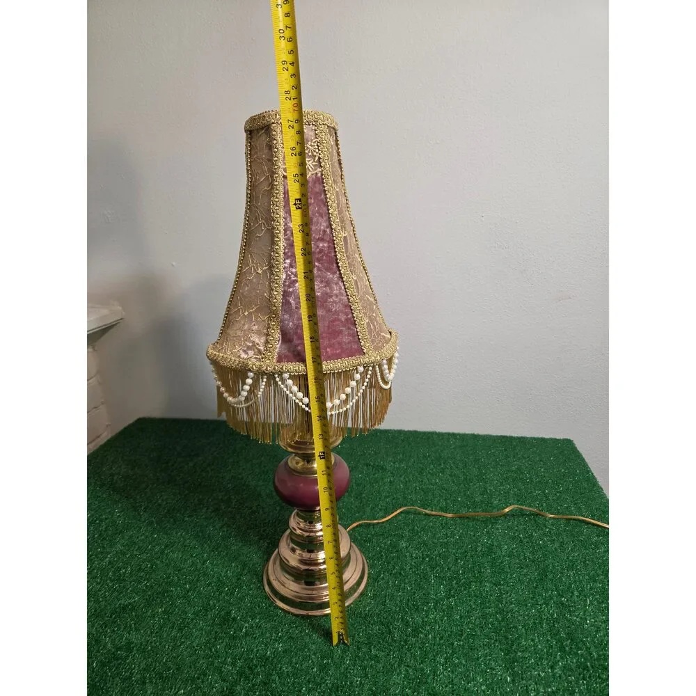 Vintage Hand-Restored Boudoir Table Lamp – Ornate Pink Velvet & Beaded Fringe B